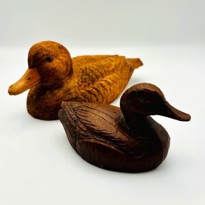 2 beautiful Vintage Carved Wood Ducks, one by Red Mill (82) and  Jim Silva(86)